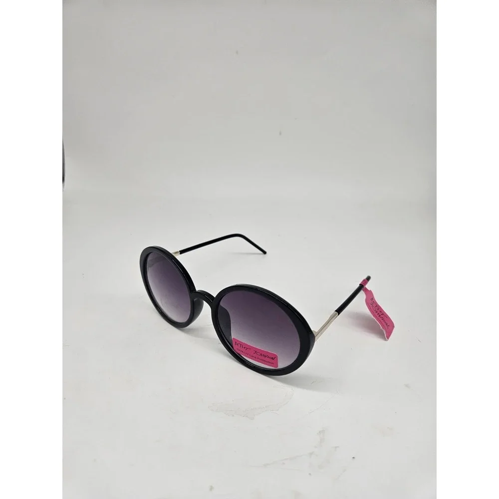 Betsey Johnson Oversized Round Black & Gold Sunglasses EUC NWT